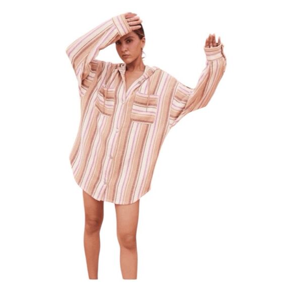 Roxy Sunlight Rider Stripe Hooded Cotton Shirt Jacket Shacket M - Picture 2 of 16